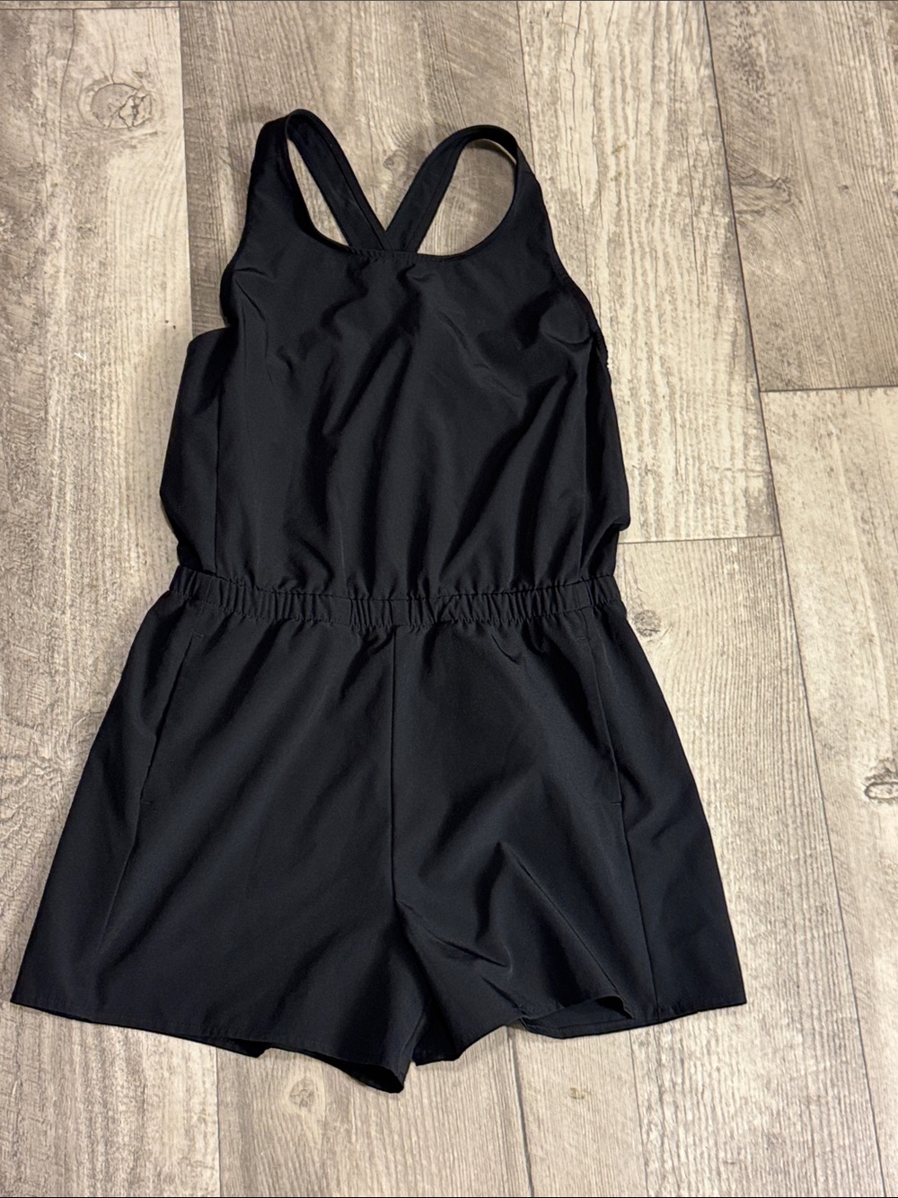 Athletic Works Black Girls' Athletic Romper with Racerback